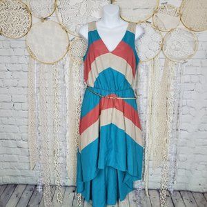 Margo & Sebastian V-Neck Aqua High Low Dress